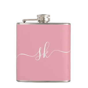 Flasques Bachelorette Personnalisée Monogramme Rose Vive