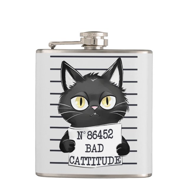 Flasques Bad Cattitude - Mugshot de chat noir (Devant)