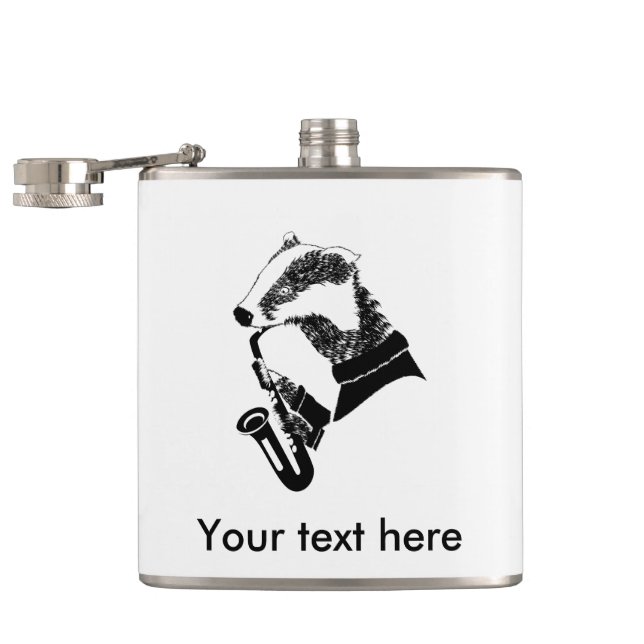 Flasques Badger noir et blanc Jouer un saxophone (Ouvert)