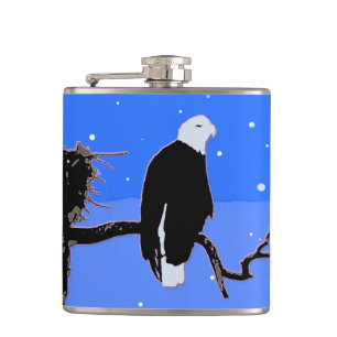 Flasques Bald Eagle en hiver - Art original de la faune