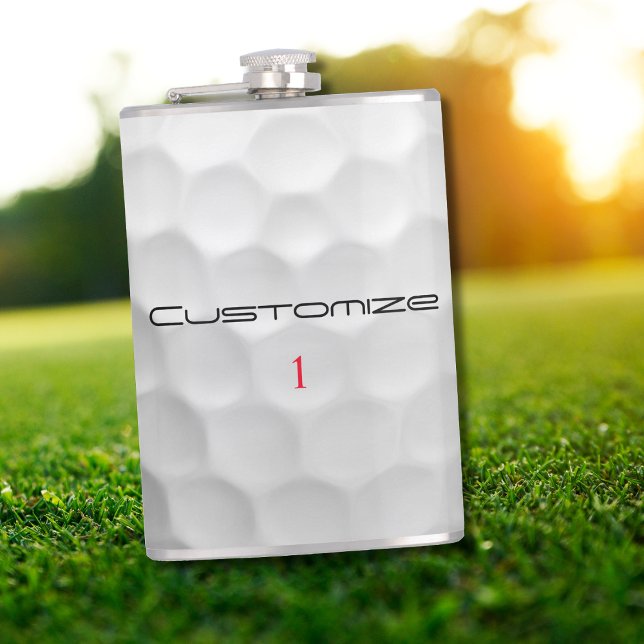 Flasques Balle de golf blanche texturée avec nom et numéro  (Créateur téléchargé)