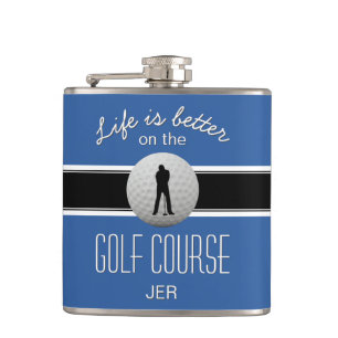Flasques Balle de Golf Monogramme Life is Better Bleu Noir