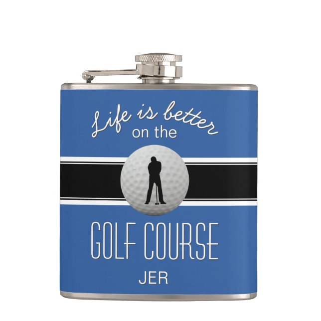 Flasques Balle de Golf Monogramme Life is Better Bleu Noir (Devant)