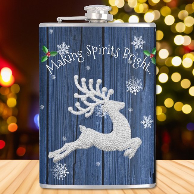 Flasques Ballon de rennes de Noël bleu rustique (Blue Rustic Christmas Reindeer Flask)