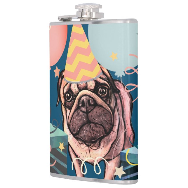 Flasques Ballons de fête de célébration de Pug avec confett (Gauche)