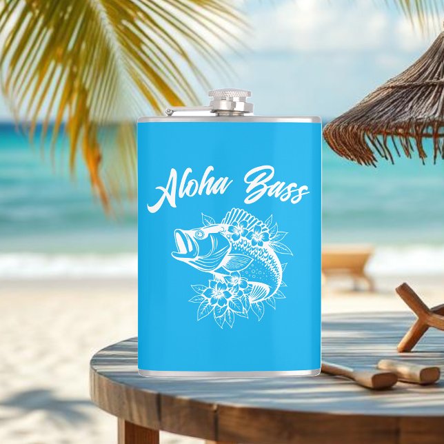 Flasques Basse Aloha - Bleu clair hawaïen (Aloha Bass Bass Fish Hawaiian Tropical Flowers Fisherman Trend Fish Flask light blue)