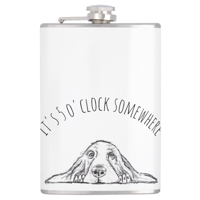Flasques basset hound noir blanc yeux de chiot simple  (Devant)