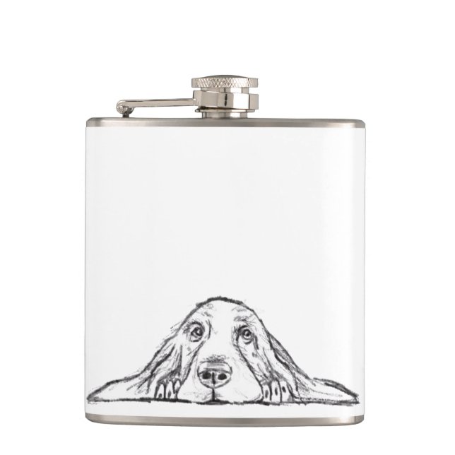 Flasques basset hound noir blanc yeux de chiot simple  (Devant)