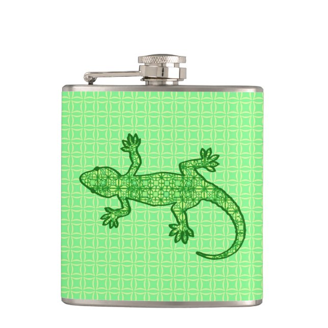 Flasques Batik tribal Gecko - chaux et vert émeraude (Devant)