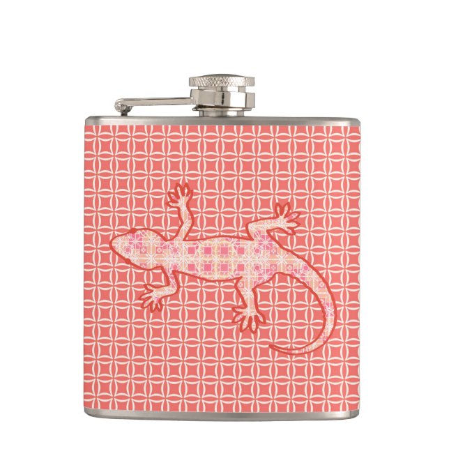 Flasques Batik tribal Gecko - corail rose et crème (Devant)