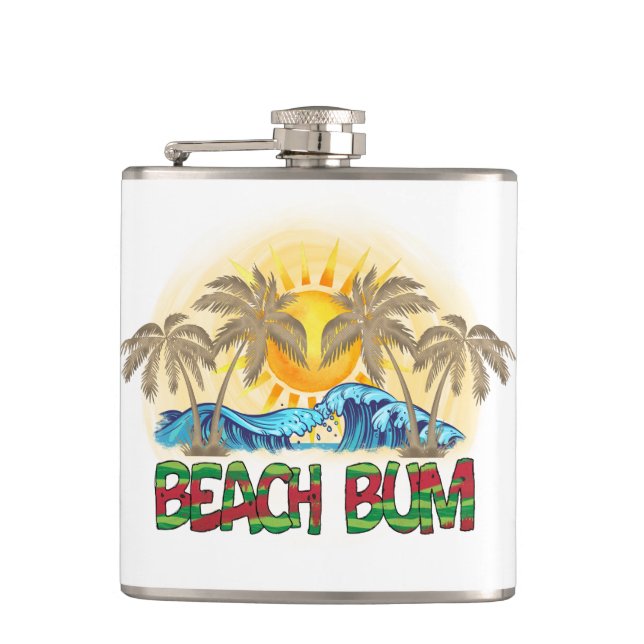 Flasques Beach Bum | Watermelon, Ocean Waves et soleil trop (Devant)