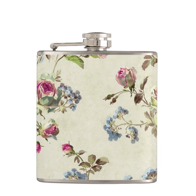 Flasques Beau motif floral rose vintage shabbychic (Devant)