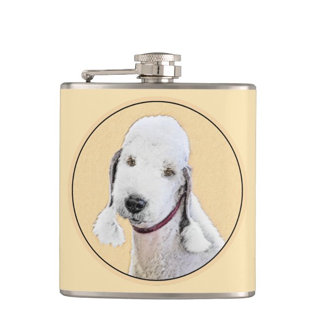 Flasques Bedlington Terrier Peinture - Art Chien original (Devant)