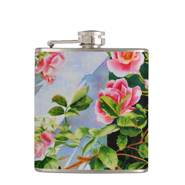 Flasques Belle rose rose rouge roses blanc aquarelle floral (Devant)