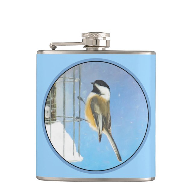 Flasques Bickadee sur la peinture d'alimentation - Oiseaux  (Devant)