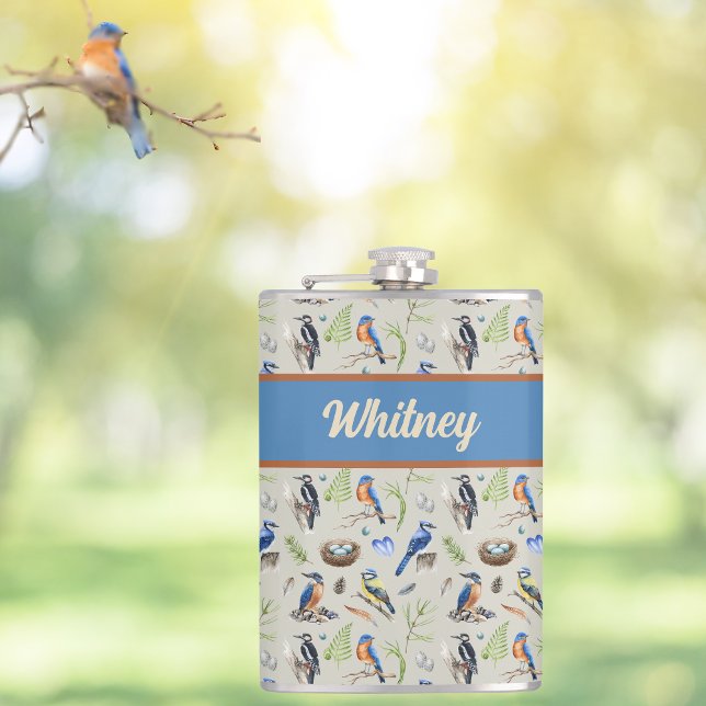 Flasques Bird Pattern Kingfisher, Blue Jay, Woodpecker Name (Créateur téléchargé)