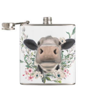 Flasques bisou de nez de vache fleurs aquarelle gris animal