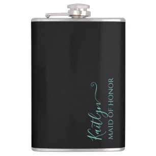 Flasques Black and Mint Moderne Maid of Honor Cadeau