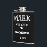 Flasques Black & White Groomsman Proposition Mariage person<br><div class="desc">Flacon sur mesure Mariage noir et blanc Groomsman</div>