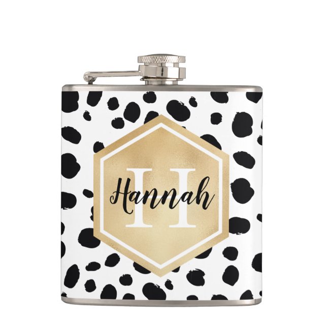 Flasques Black White Spots Motif Gold Monogramme (Devant)