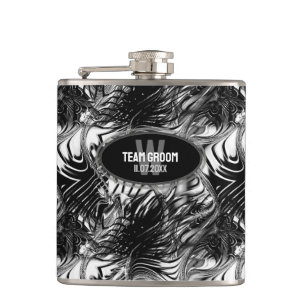 Flasques Black White Wavy Motif Groomsmen Cadeau