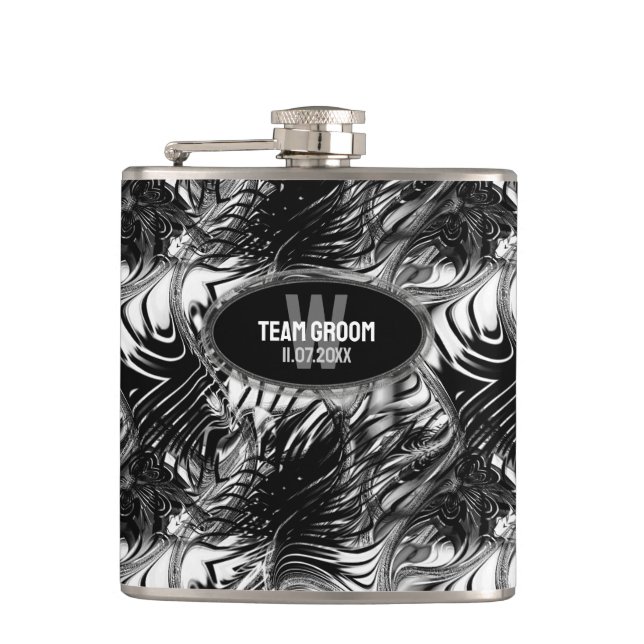 Flasques Black White Wavy Motif Groomsmen Cadeau (Devant)
