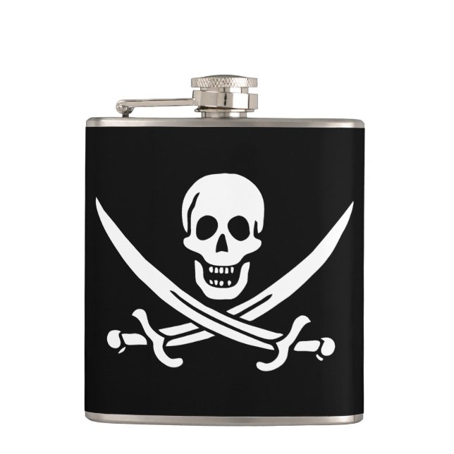 Flasques Blanc, Drapeau de pirate Calico Jack, Crâne et sab (Devant)