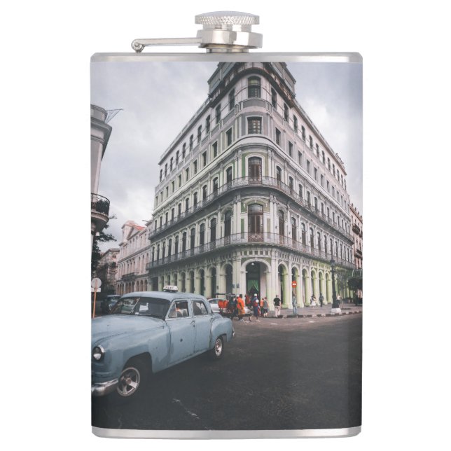 Flasques Bleu Classic Vintage Car Cityscape (Devant)