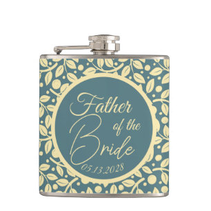 Flasques Bleu et Crème Motif Feuilles Père de la Mariée