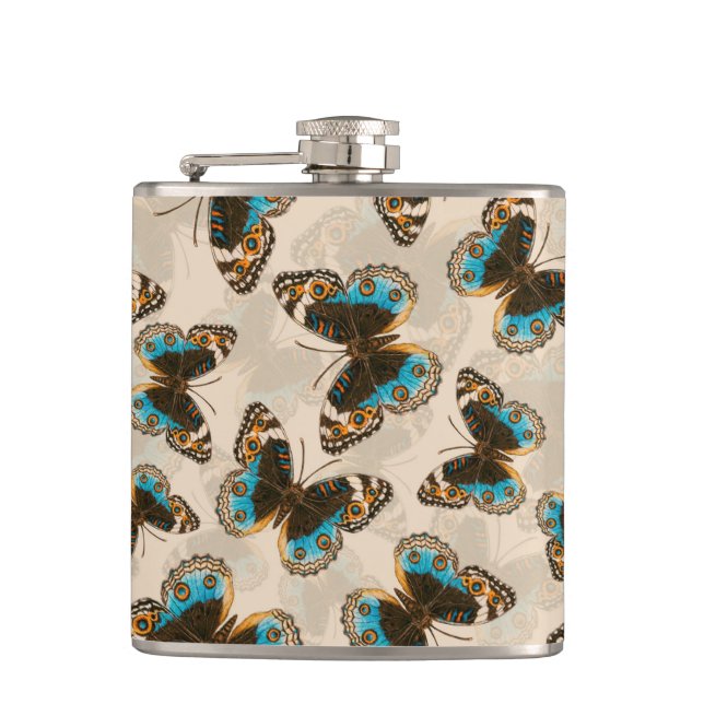 Flasques Bleu motif papillon Pansy sur blanc (Devant)