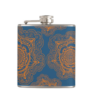 Flasques Bleu sur le mandala orange