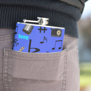 Flasques Blue Musical Notes and Instruments