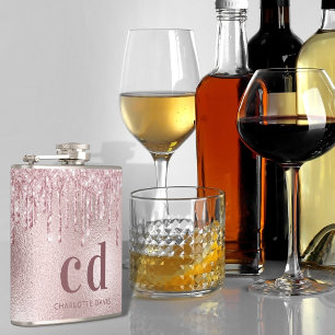 Flasques Blush rose pailleté monogramme nom