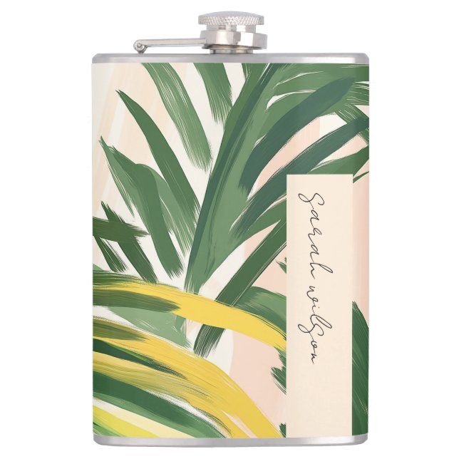 Flasques Boho Blush Green Tropical Palm Beach Feuilles (Devant)