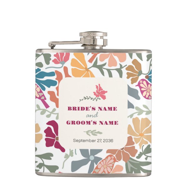 Flasques Boho Chic Floral Mariage Rétro Milieu de Siècle (Devant)