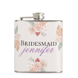 Flasques Boho personnalisé coeur floral rose beige