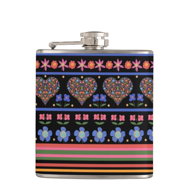 Flasques Bordure style d'art populaire chic sur noir : flac (Devant)
