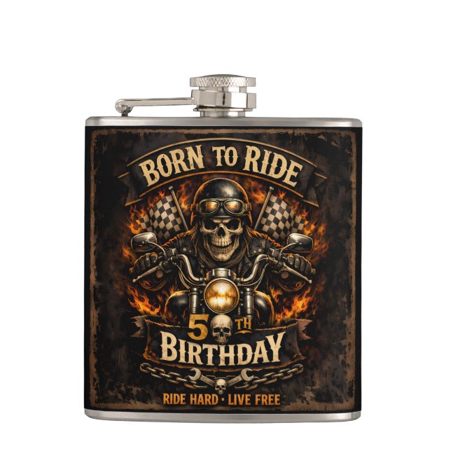 Flasques Born to Ride 50th Birthday Biker Skull Hip Flask (Devant)