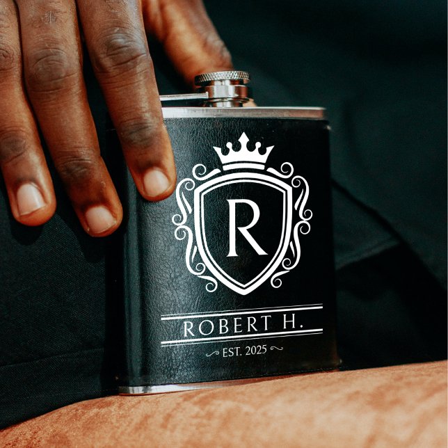 Flasques Bouclier Décoratif Monogramme Couronne Noir (Monogram Decorative Shield Crown Black Flask
)