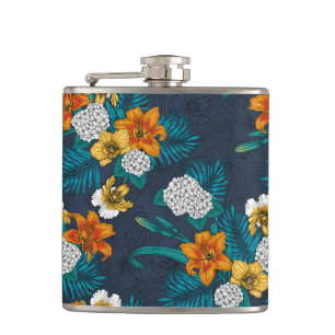 Flasques Bouquet tropical sur bleu
