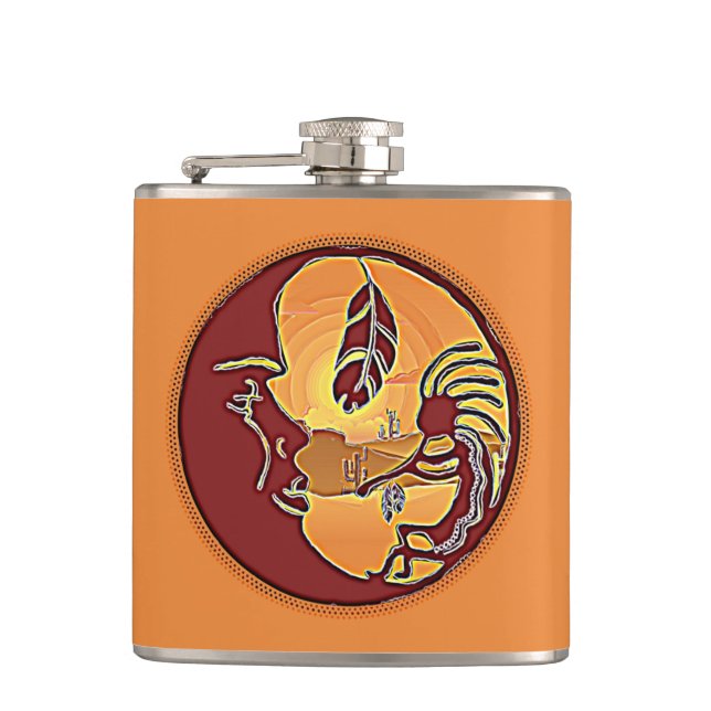 Flasques Bouton de paysage - Kokopelli Moon Feather 1 (Devant)