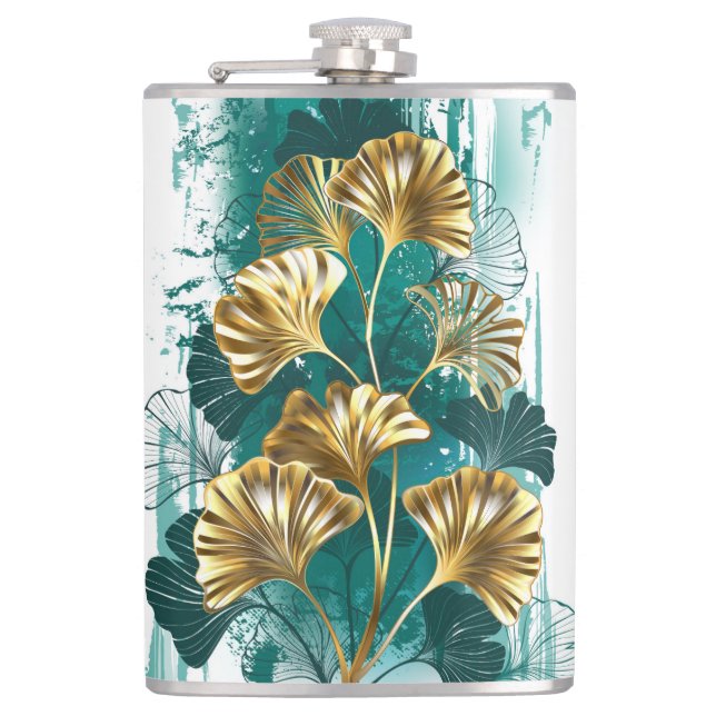 Flasques Branche avec Feuilles d'or Ginko Biloba (Devant)