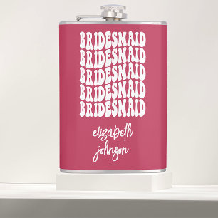 Flasques Bridesmaid Pink Retro Personnalisé Bachelorette