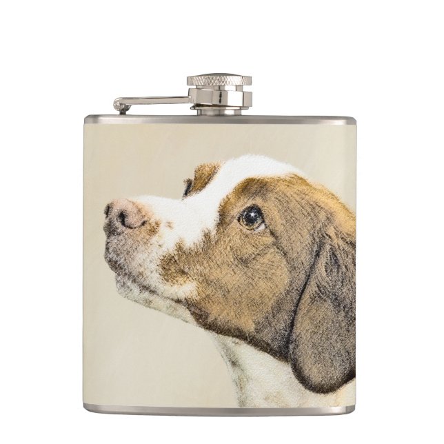 Flasques Brittany Peinture - Cute Original Chien Art (Devant)