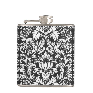 Flasques Brocard de dentelle en damas noir et blanc vintage