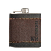 Brown Faux en cuir Monogramme Groomsman Cadeau