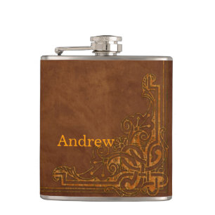 Flasques Brun Cuir-comme le monogramme de relief par