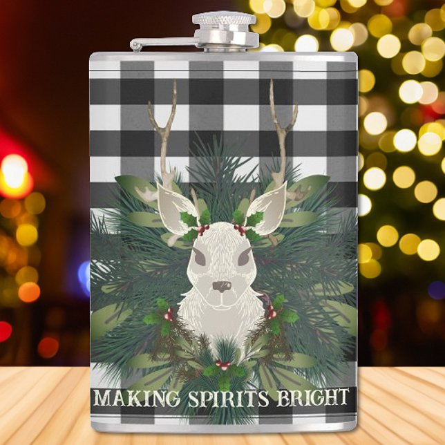 Flasques Buffalo Plaid Festin Reindeer Noël (Buffalo Plaid Festive Reindeer Christmas Flask)