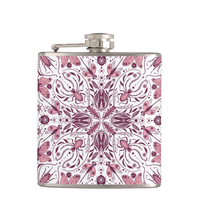 Flasques Buissons, magenta foncé et rose sur blanc (Devant)