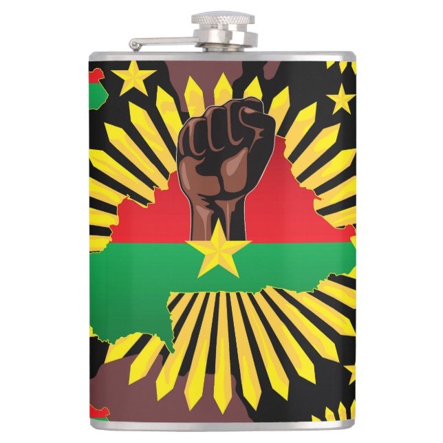 Flasques Burkina Faso Carte, drapeau et première révolution (Devant)
